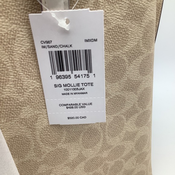 Coach Signature Mollie Tote Bag Sand NWT - Picture 4 of 9